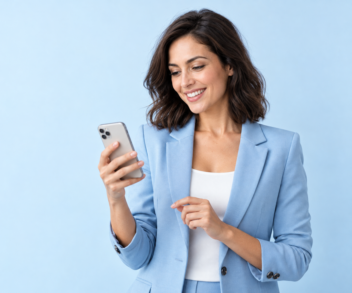 Woman holding a smartphone and reading a message